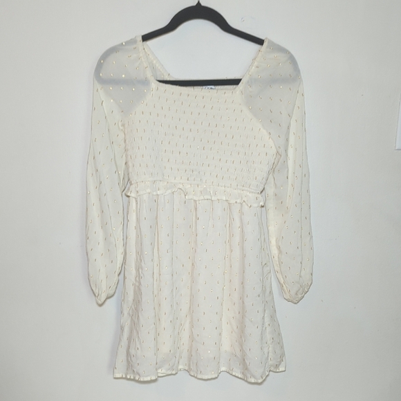 Art Class Off-White Smocked Dress with Gold Dots, Lined, Girls Size L 10/12 - Picture 1 of 5